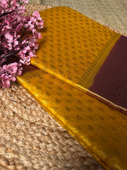 Banarasi Yellow Organza Buti Contrast Border