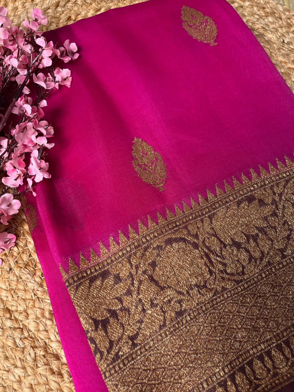 Banarasi Pink Organza Antique Zari Saree