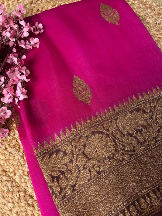 Banarasi Pink Organza Antique Zari Saree