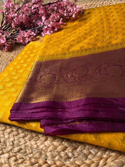 Banarasi Yellow Organza Buti Contrast Border