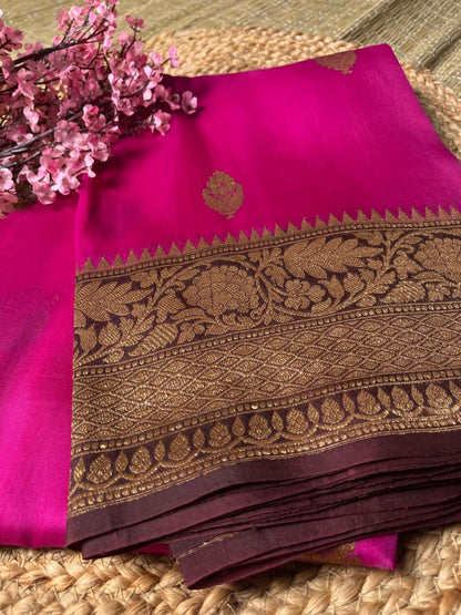 Banarasi Pink Organza Antique Zari Saree