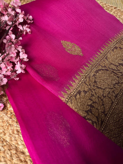 Banarasi Pink Organza Antique Zari Saree