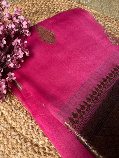 Banarasi Pink Organza Antique Zari Saree