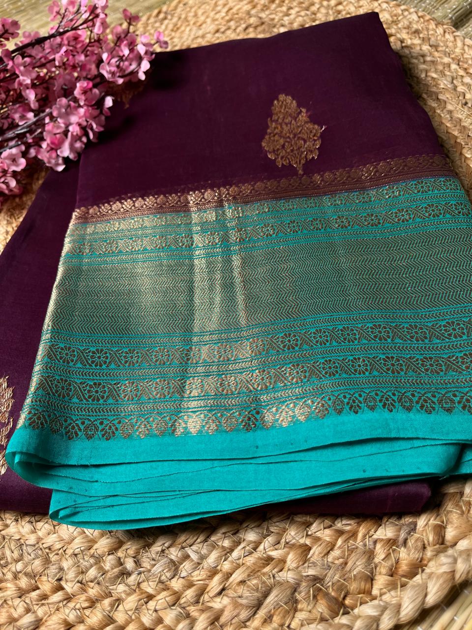 Banarasi Wine Organza Saree Contrast Border