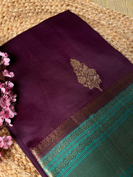 Banarasi Wine Organza Saree Contrast Border