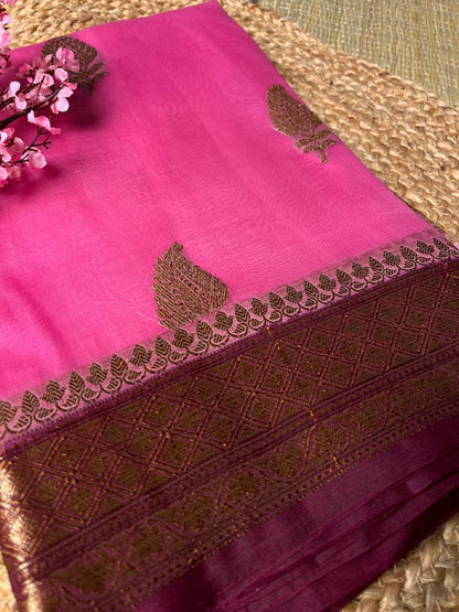 Banarasi Organza Pink Antique Zari Saree