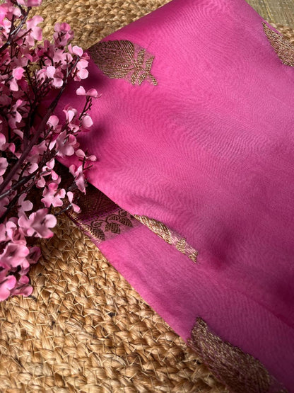 Banarasi Organza Pink Antique Zari Saree