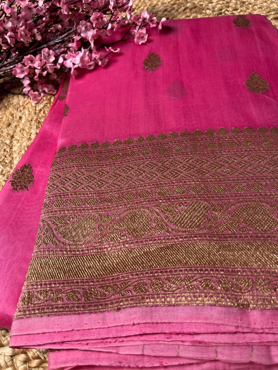 Banarasi Pink Organza Antique Zari Saree