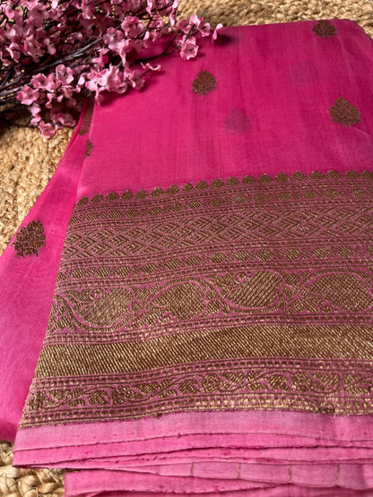 Banarasi Pink Organza Antique Zari Saree
