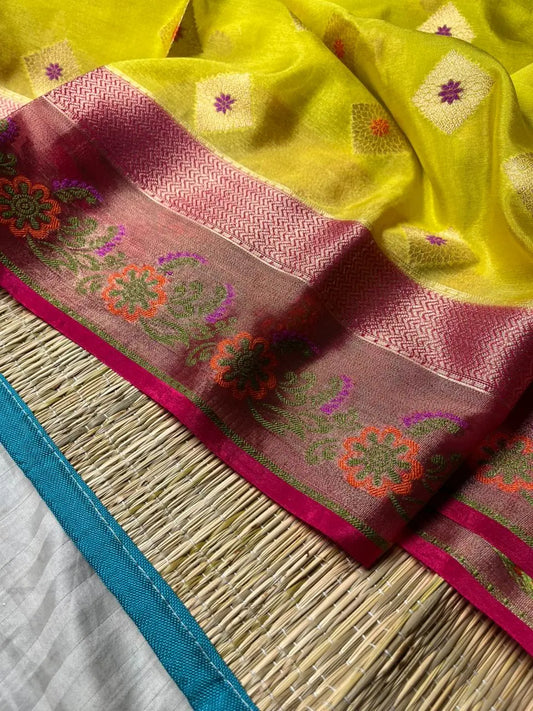 Banarasi Palm Silk Meena Diamond Boota