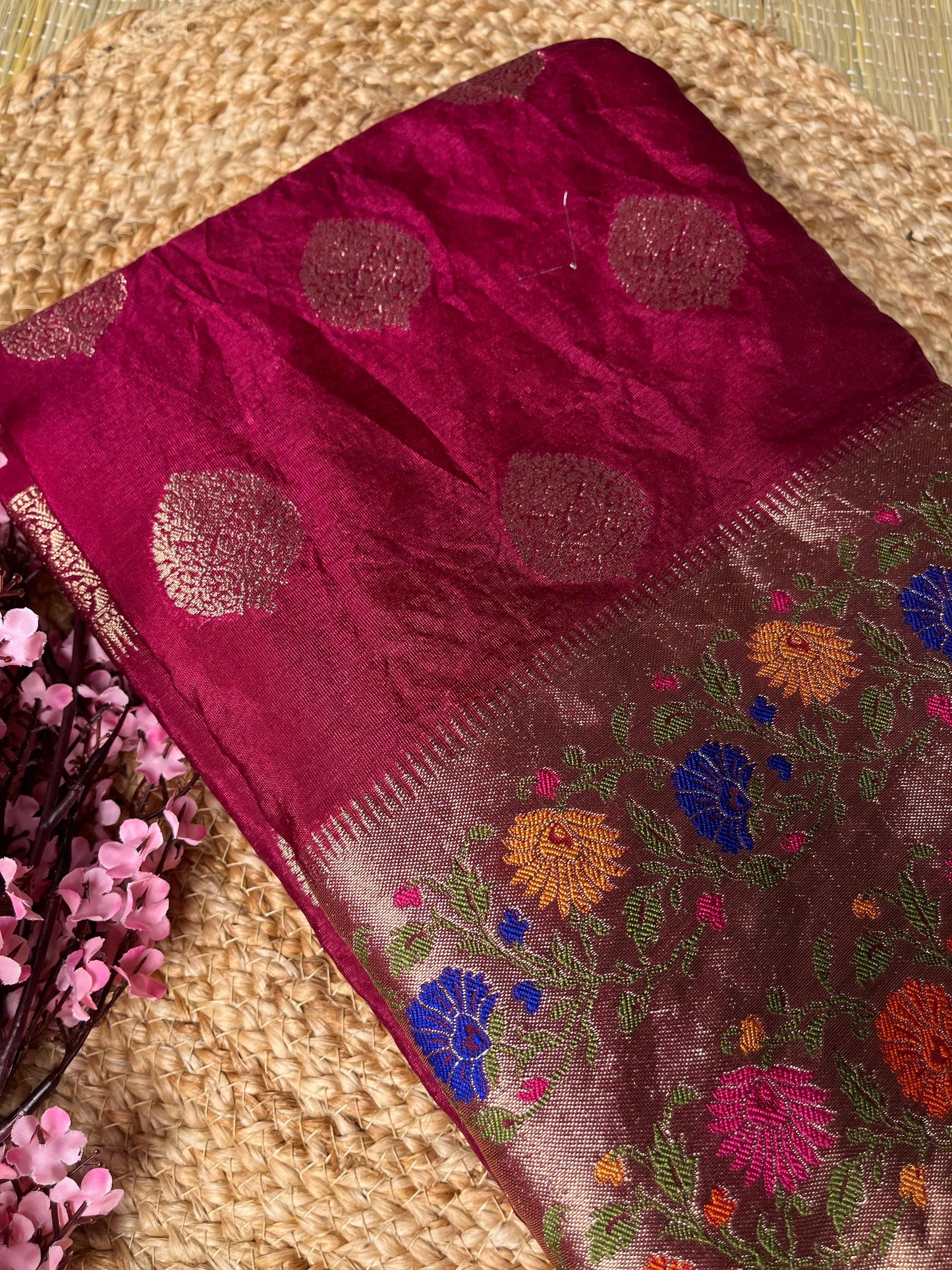 Banarasi Maroon Palm Silk Meena Saree