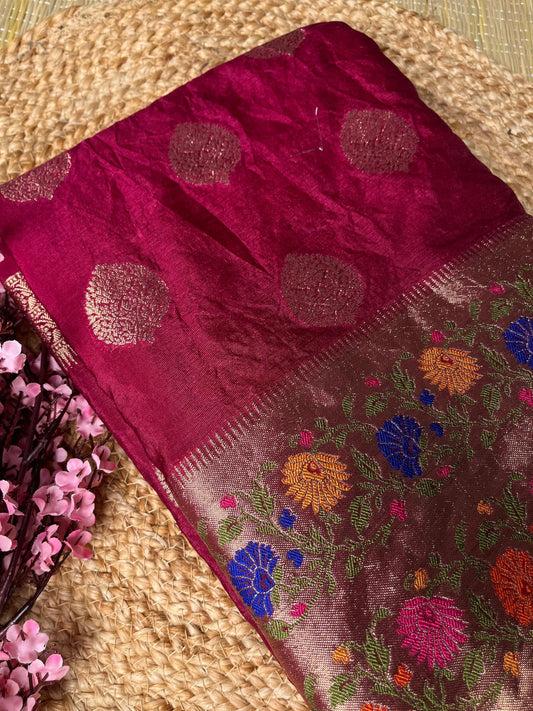 Banarasi Maroon Palm Silk Meena Saree