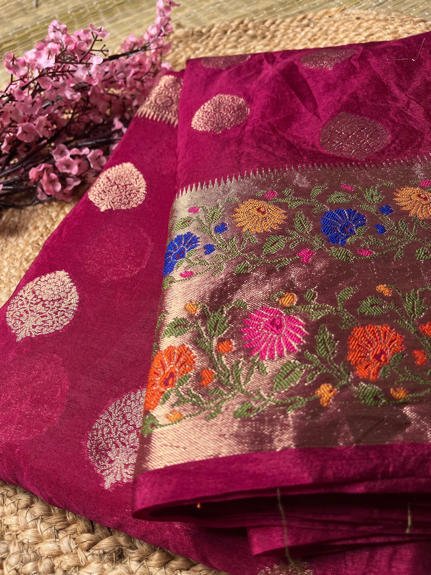 Banarasi Maroon Palm Silk Meena Saree