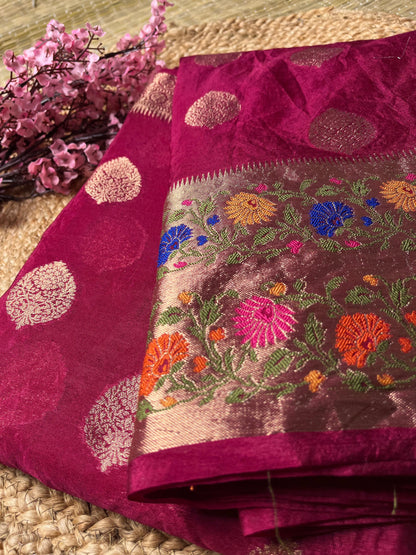 Banarasi Maroon Palm Silk Meena Saree