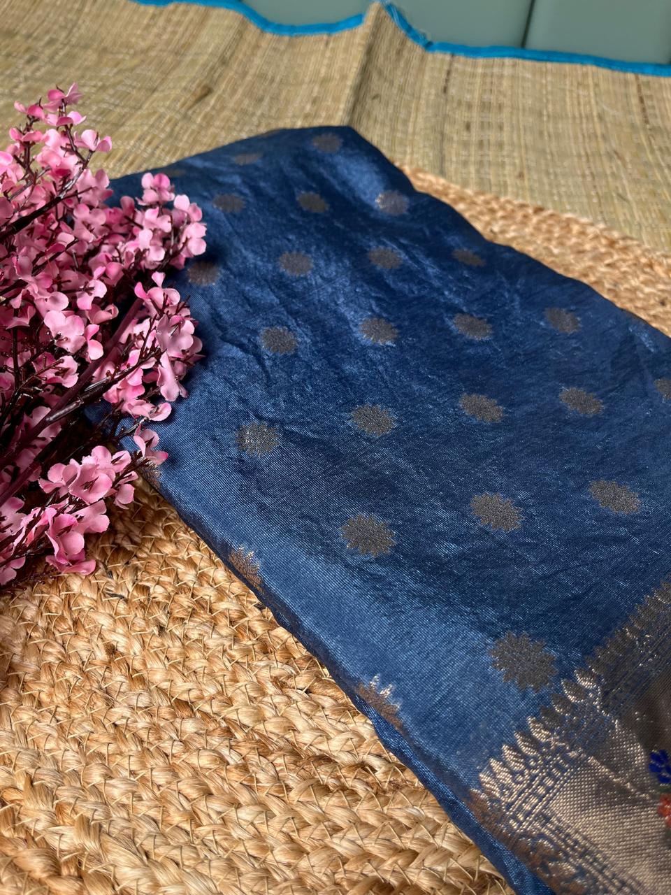 Banarasi Blue Palm Silk Saree