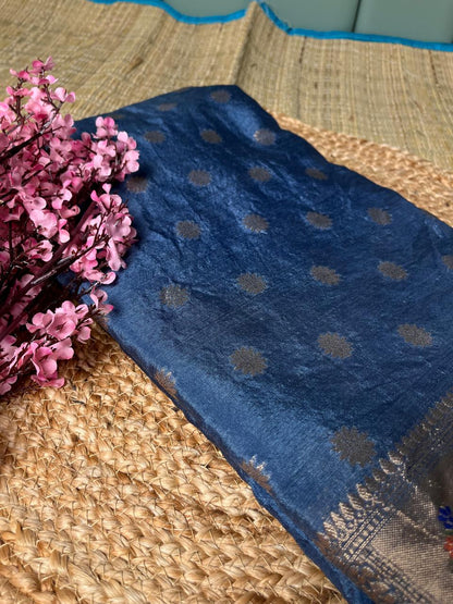Banarasi Blue Palm Silk Saree