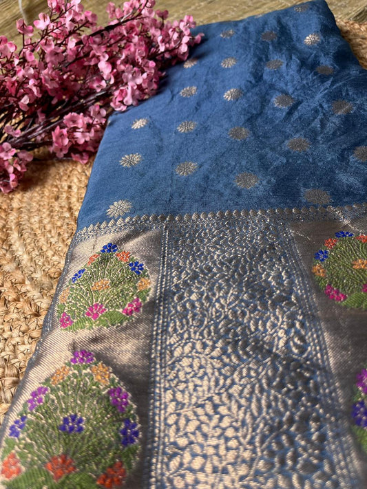 Banarasi Blue Palm Silk Saree
