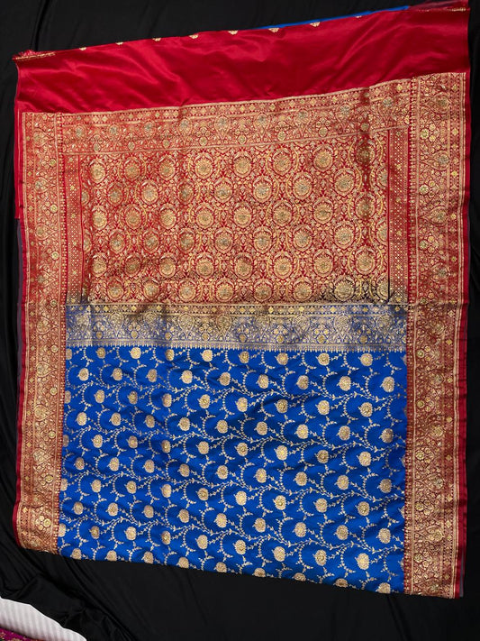 Banarasi Premium Blue Satin Silk Zardozi Work Saree