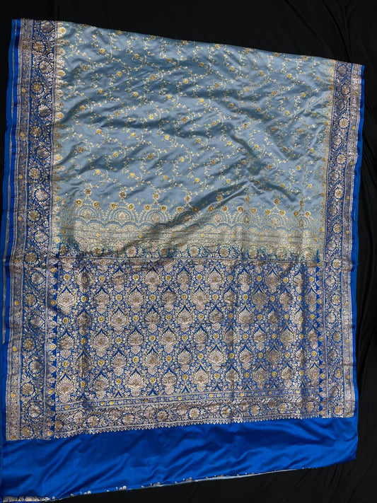 Banarasi Satin Silk Pestal Saree with Zardozi Work