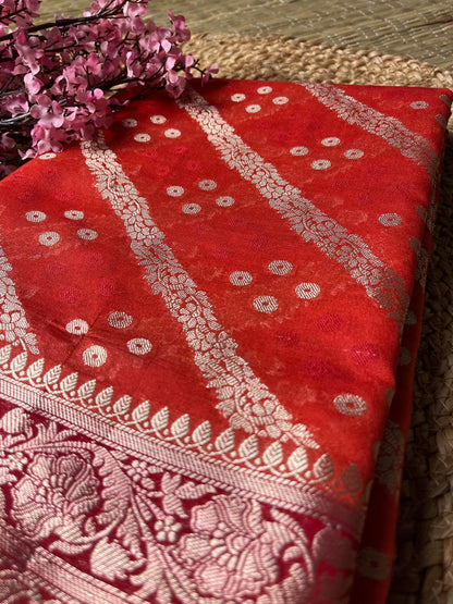 Banarasi Navy Blue Organza Lehriya Saree