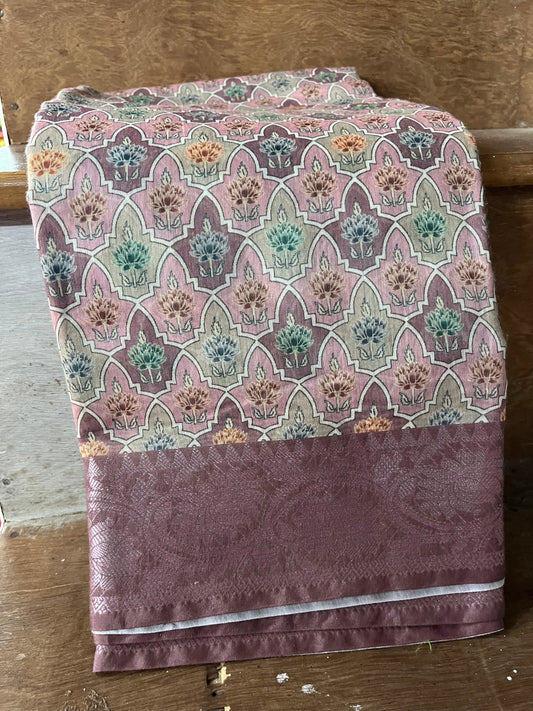 Banarasi Pink Cotton Digital Print Saree